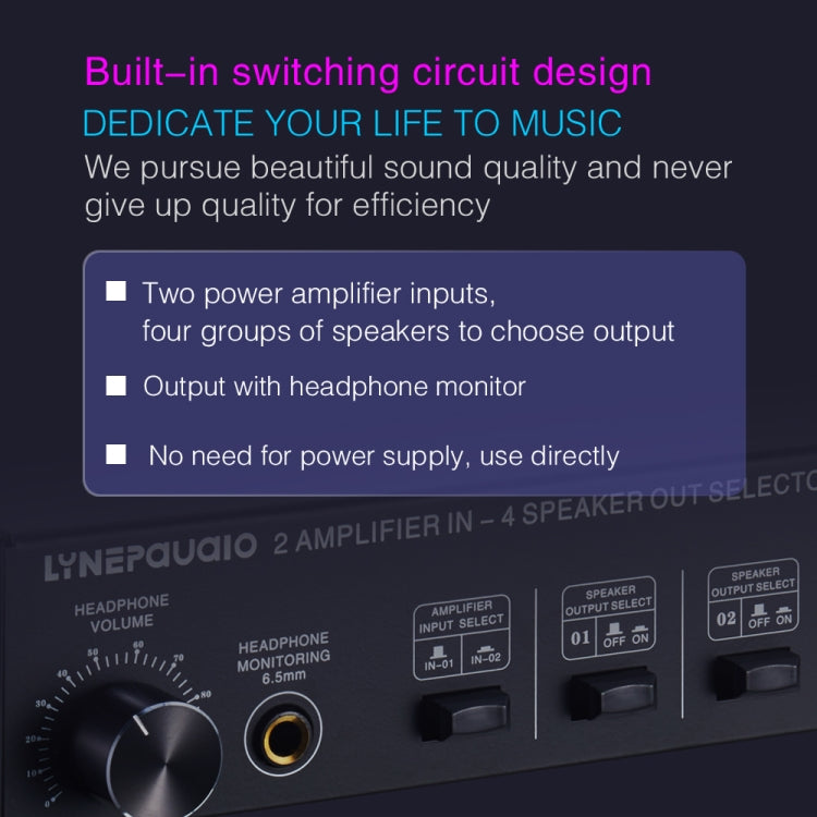 B032 Amplificateur de puissance 2 entrées 4 sorties Commutateur sonore Haut-parleur Qualité sonore sans perte 300W par canal Distributeur commutateur avec fonction de surveillance casque / Entrée audio, B032