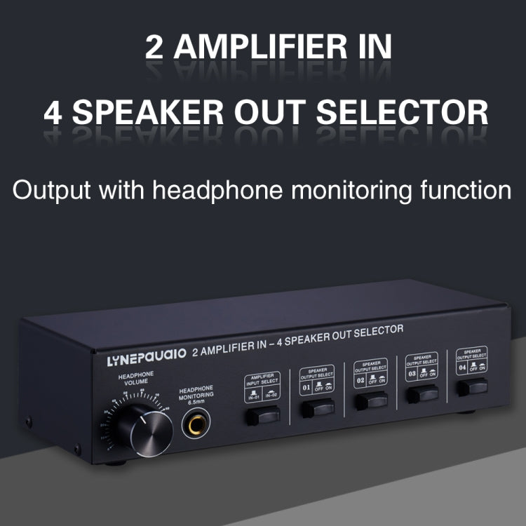 B032 Amplificateur de puissance 2 entrées 4 sorties Commutateur sonore Haut-parleur Qualité sonore sans perte 300W par canal Distributeur commutateur avec fonction de surveillance casque / Entrée audio, B032
