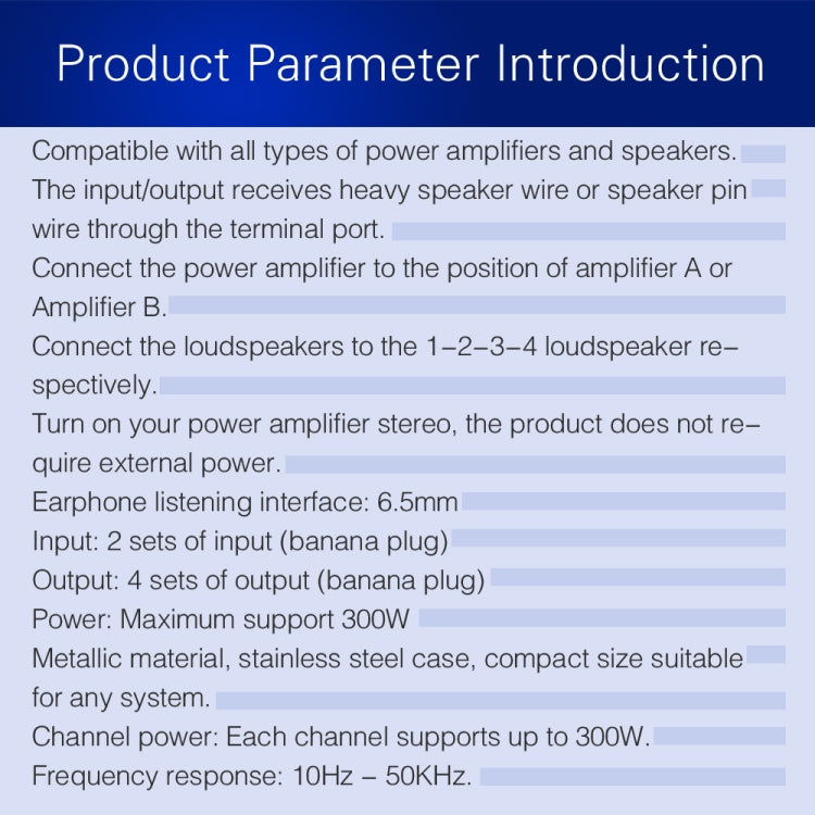 B032 Amplificateur de puissance 2 entrées 4 sorties Commutateur sonore Haut-parleur Qualité sonore sans perte 300W par canal Distributeur commutateur avec fonction de surveillance casque / Entrée audio, B032