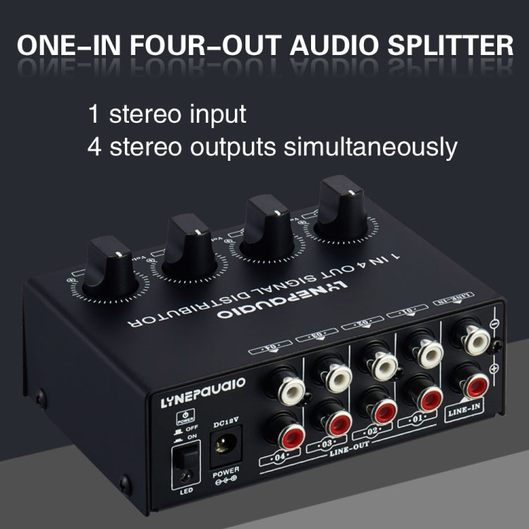 Amplificateur de signal stéréo avant 1 entrée 4 sorties, réglage indépendant du volume de sortie, interface RCA sans perte, répartiteur, prise US, B029