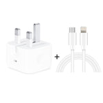 Chargeur de voyage pliable A2344 20W PD 3.0 Type-C / USB-C + câble de données de charge rapide USB-C / Type-C vers 8 broches, prise UK, longueur : 1 m, 20W 8 broches longueur : 1 m
