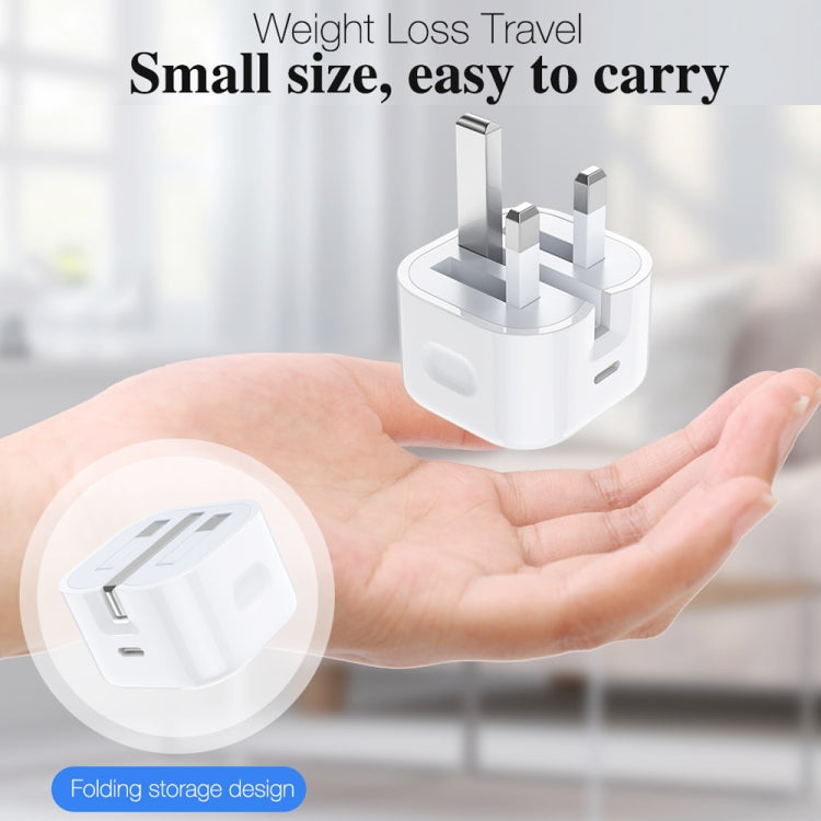 Chargeur de voyage pliable A2344 20W PD 3.0 Type-C / USB-C + câble de données de charge rapide USB-C / Type-C vers 8 broches, prise UK, longueur : 2 m, 20W 8 broches longueur : 2 m