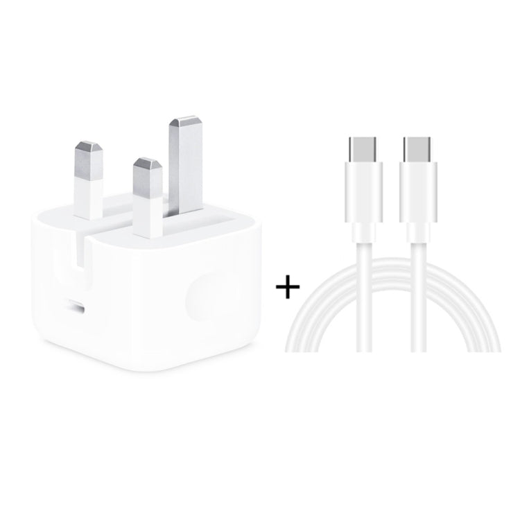 A2344 20W PD 3.0 Chargeur de voyage pliable Type-C / USB-C + Câble de données de charge rapide USB-C / Type-C vers Type-C, prise britannique, longueur : 2m, 20W Type-C longueur : 2m