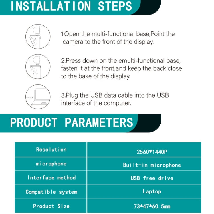 C11 Qualité d'image 2K HD sans distorsion Rotation à 360 degrés Microphone intégré Son clair Webcams avec trépied
