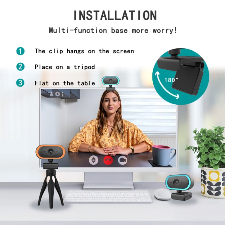 C11 Qualité d'image 2K HD sans distorsion Rotation à 360 degrés Microphone intégré Son clair Webcams avec trépied