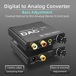 Convertisseur audio numérique vers analogique Extracteur stéréo DAC Amplificateur optique SPDIF 192Khz 24Bit