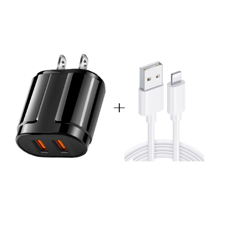 Chargeur de voyage portable double USB + Câble de données USB vers 8 broches de 1 mètre, prise américaine