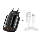 Chargeur de voyage portable double USB + câble de données USB vers 8 broches 1 mètre, prise EU