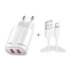 Chargeur de voyage portable double USB + câble de données USB vers 8 broches 1 mètre, prise EU