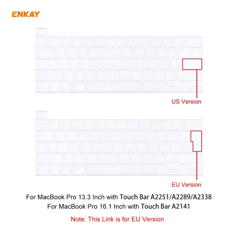 Film de protection de clavier ENKAY en TPU souple pour MacBook Pro 16 pouces A2141 / Pro 13,3 pouces A2289 & A2251 & A2338 (2020), version UE, version UE
