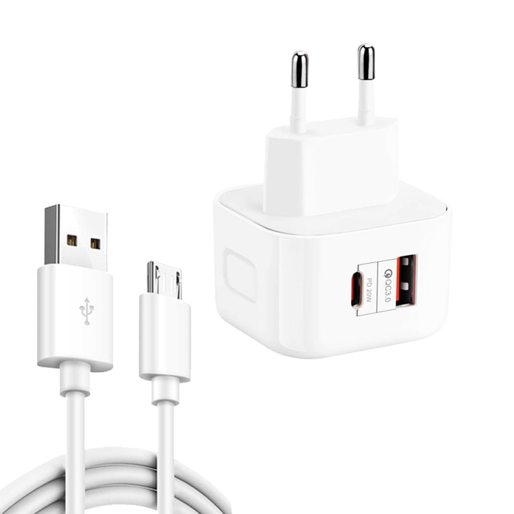 Chargeur de voyage double charge rapide YSY-6087PD 20W PD3.0 + QC3.0 avec câble de données USB vers Micro USB, prise EU, prise US, prise UK