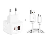 Chargeur de voyage double charge rapide YSY-6087PD 20W PD3.0 + QC3.0 avec câble de données USB vers Micro USB, prise EU, prise US, prise UK