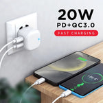 Chargeur de voyage double charge rapide YSY-6087PD 20W PD3.0 + QC3.0 avec câble de données USB vers Micro USB, prise EU, prise US, prise UK