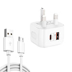 Chargeur de voyage double charge rapide YSY-6087PD 20W PD3.0 + QC3.0 avec câble de données USB vers Micro USB, prise EU, prise US, prise UK