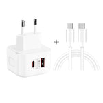Chargeur de voyage double charge rapide 20W PD3.0 + QC3.0 avec câble de données Type-C vers Type-C, prise EU, prise US, prise UK