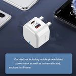 Chargeur de voyage double charge rapide 20W PD3.0 + QC3.0 avec câble de données Type-C vers Type-C, prise EU, prise US, prise UK