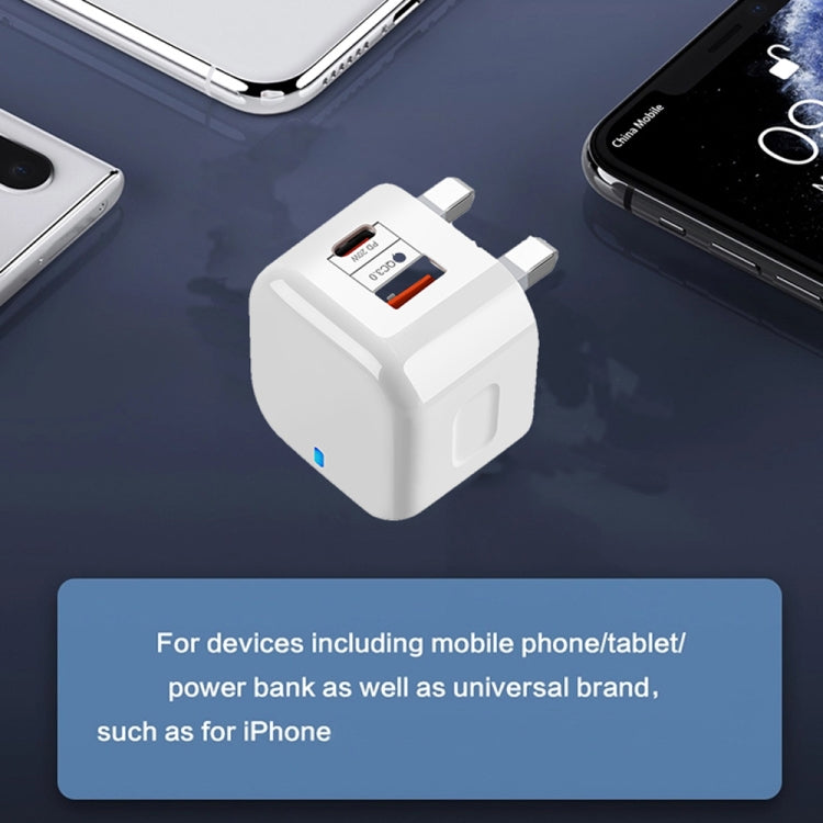 Chargeur de voyage double charge rapide 20W PD3.0 + QC3.0 avec câble de données Type-C vers Type-C, prise EU, prise US, prise UK
