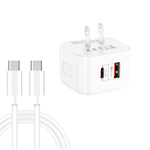 Chargeur de voyage double charge rapide 20W PD3.0 + QC3.0 avec câble de données Type-C vers Type-C, prise EU, prise US, prise UK