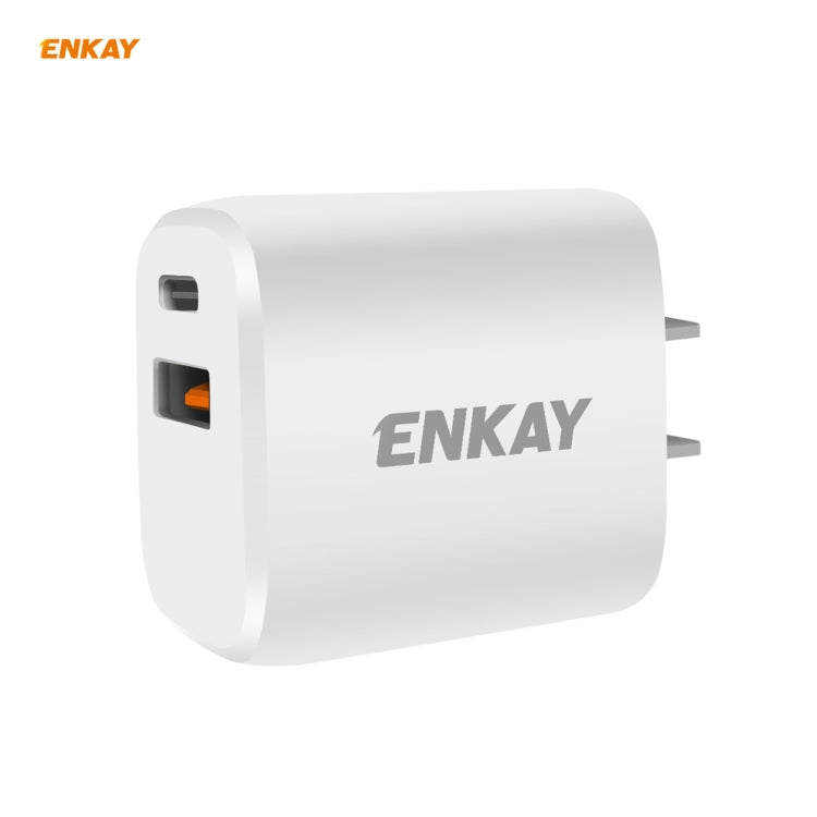 Chargeur de voyage ENKAY Hat-Prince U090 20W PD + QC 3.0 portable double ports de charge rapide adaptateur secteur, prise US