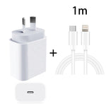 Adaptateur secteur chargeur rapide de voyage PD 20W PD 3.0 avec câble de données USB-C / Type-C vers 8 broches charge rapide, prise AU