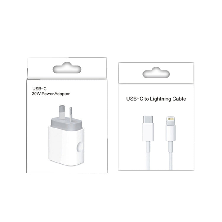 Adaptateur secteur chargeur rapide de voyage PD 20W PD 3.0 avec câble de données USB-C / Type-C vers 8 broches charge rapide, prise AU