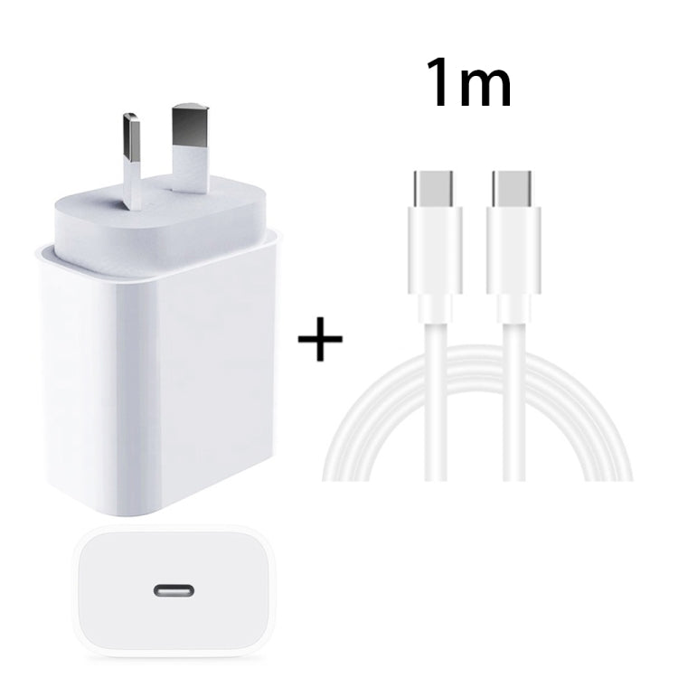 Adaptateur secteur de voyage rapide 20W PD 3.0 avec câble de données USB-C / Type-C vers Type-C, prise AU, 1m, 2m