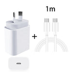 Adaptateur secteur de voyage rapide 20W PD 3.0 avec câble de données USB-C / Type-C vers Type-C, prise AU, 1m, 2m