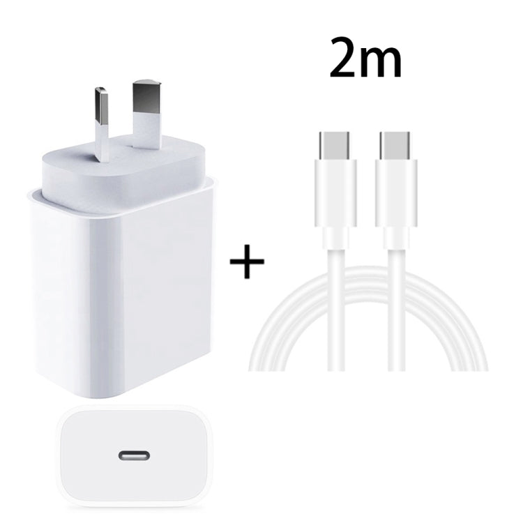 Adaptateur secteur de voyage rapide 20W PD 3.0 avec câble de données USB-C / Type-C vers Type-C, prise AU, 1m, 2m
