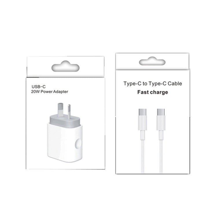 Adaptateur secteur de voyage rapide 20W PD 3.0 avec câble de données USB-C / Type-C vers Type-C, prise AU, 1m, 2m