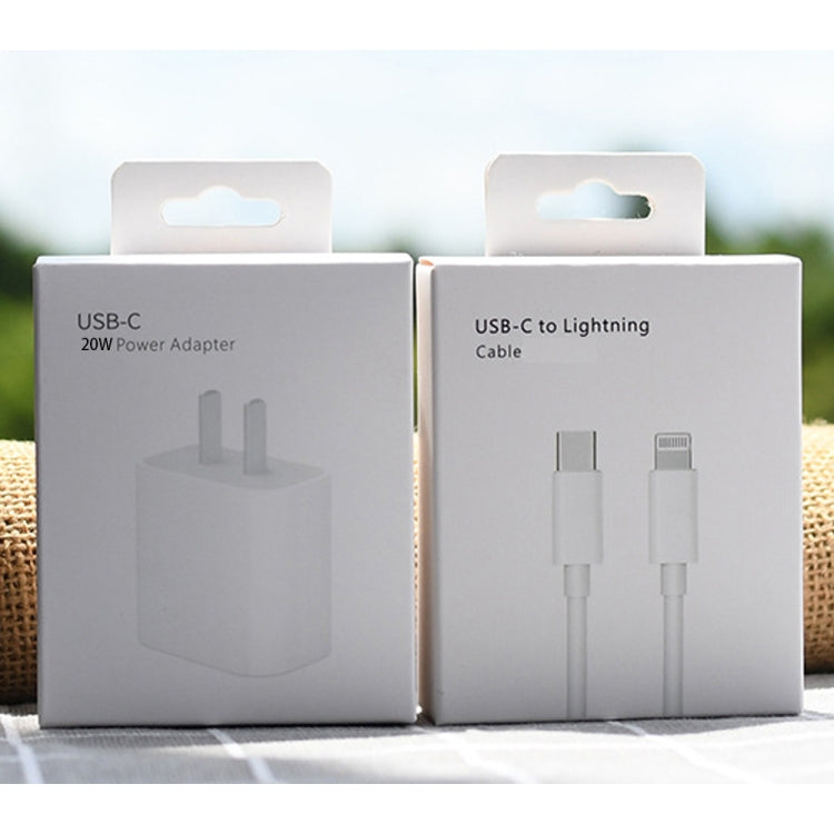 Chargeur de voyage PD 20W à port unique USB-C / Type-C + ensemble câble de données 3A PD3.0 USB-C / Type-C vers 8 broches, prise US, prise US 20W + câble PD 1,5m, prise US 20W + câble PD 2m