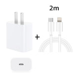 Chargeur de voyage PD 20W à port unique USB-C / Type-C + ensemble câble de données 3A PD3.0 USB-C / Type-C vers 8 broches, prise US, prise US 20W + câble PD 1,5m, prise US 20W + câble PD 2m