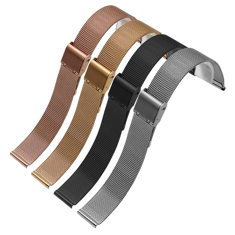 20mm Double Buckle Braided Fine Mesh Stainless Ssteel Metal Replacement Strap, black, Golden, rose gold, silver