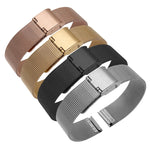 20mm Double Buckle Braided Fine Mesh Stainless Ssteel Metal Replacement Strap, black, Golden, rose gold, silver