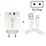 Chargeur de voyage à charge rapide 20W PD Type-C + QC 3.0 USB avec câble de données USB vers Type-C à charge rapide, prise EU, prise US, prise AU