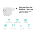 Chargeur de voyage port USB 12W pour séries iPad / iPod / iPhone, prise EU
