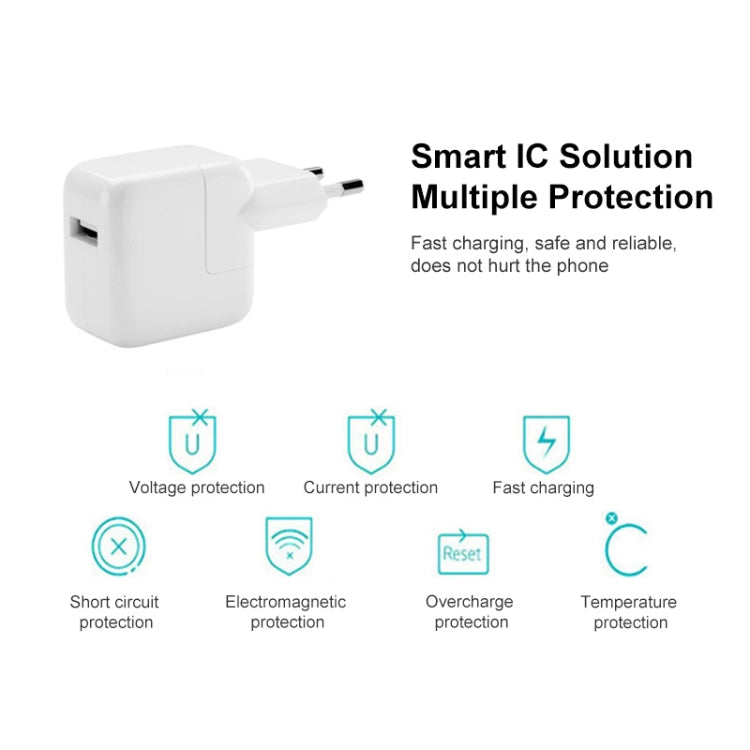 Chargeur de voyage port USB 12W pour séries iPad / iPod / iPhone, prise EU