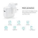 Chargeur de voyage USB 12W pour séries iPad / iPod / iPhone, prise UK