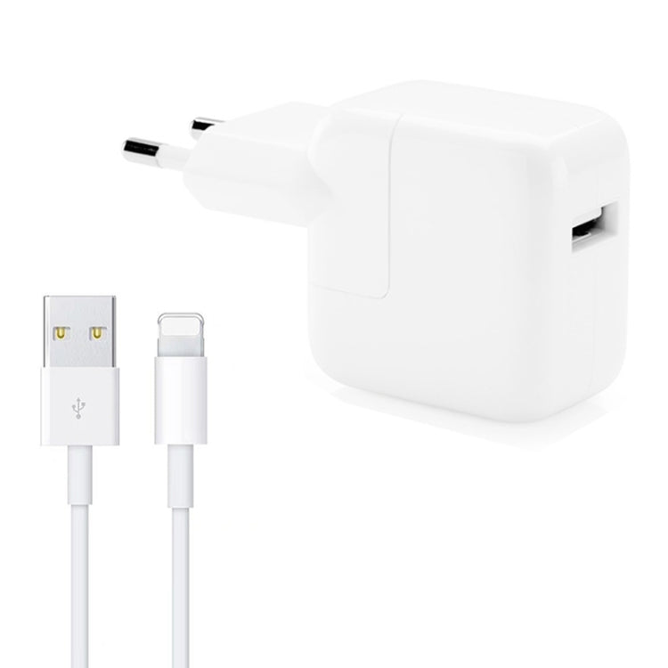 Chargeur USB 12W + câble de données USB vers 8 broches pour séries iPad / iPhone / iPod, prise EU