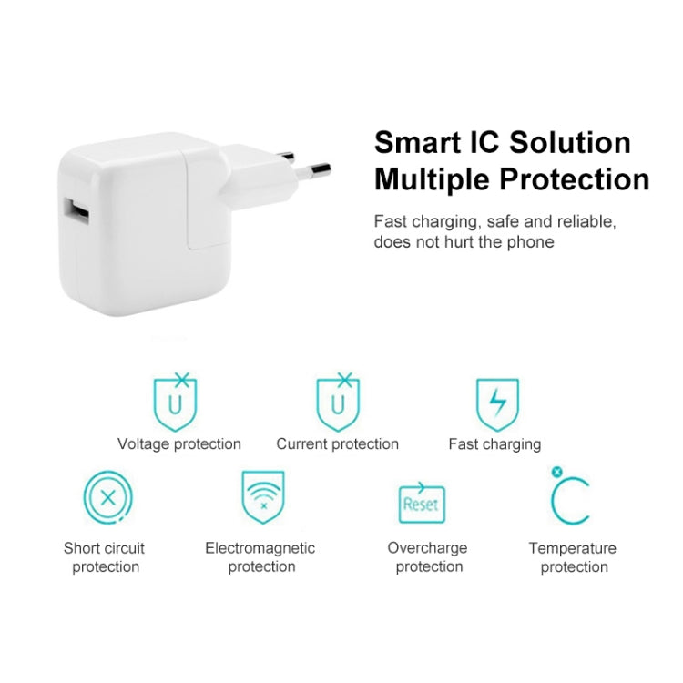 Chargeur USB 12W + câble de données USB vers 8 broches pour séries iPad / iPhone / iPod, prise EU