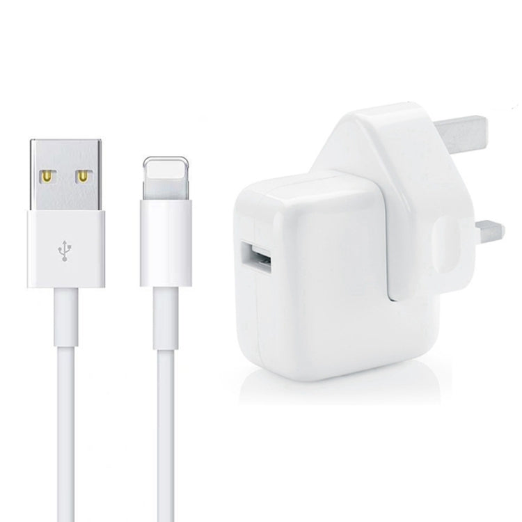 Chargeur USB 12W + câble de données USB vers 8 broches pour séries iPad / iPhone / iPod, prise UK