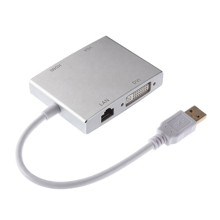 Convertisseur carte réseau USB 3.0 4 en 1 vers VGA + HDMI + DVI + RJ45 WS-03