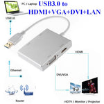 Convertisseur carte réseau USB 3.0 4 en 1 vers VGA + HDMI + DVI + RJ45 WS-03