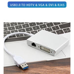 Convertisseur carte réseau USB 3.0 4 en 1 vers VGA + HDMI + DVI + RJ45 WS-03