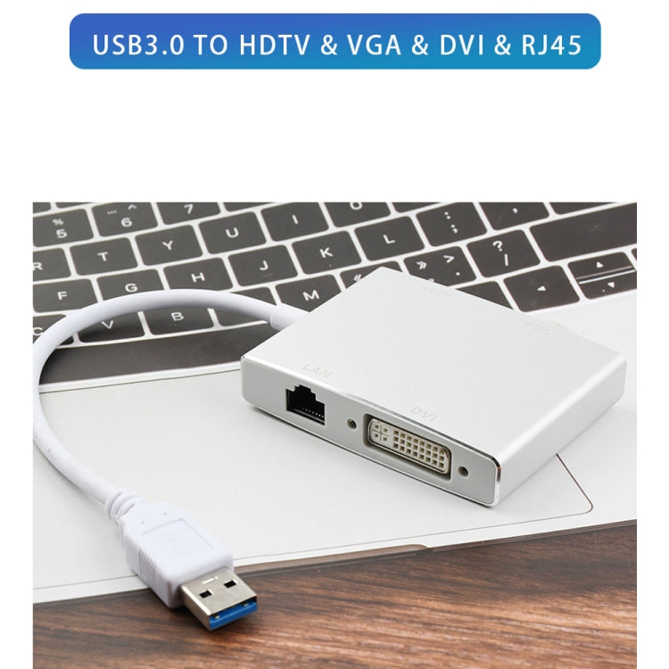 Convertisseur carte réseau USB 3.0 4 en 1 vers VGA + HDMI + DVI + RJ45 WS-03