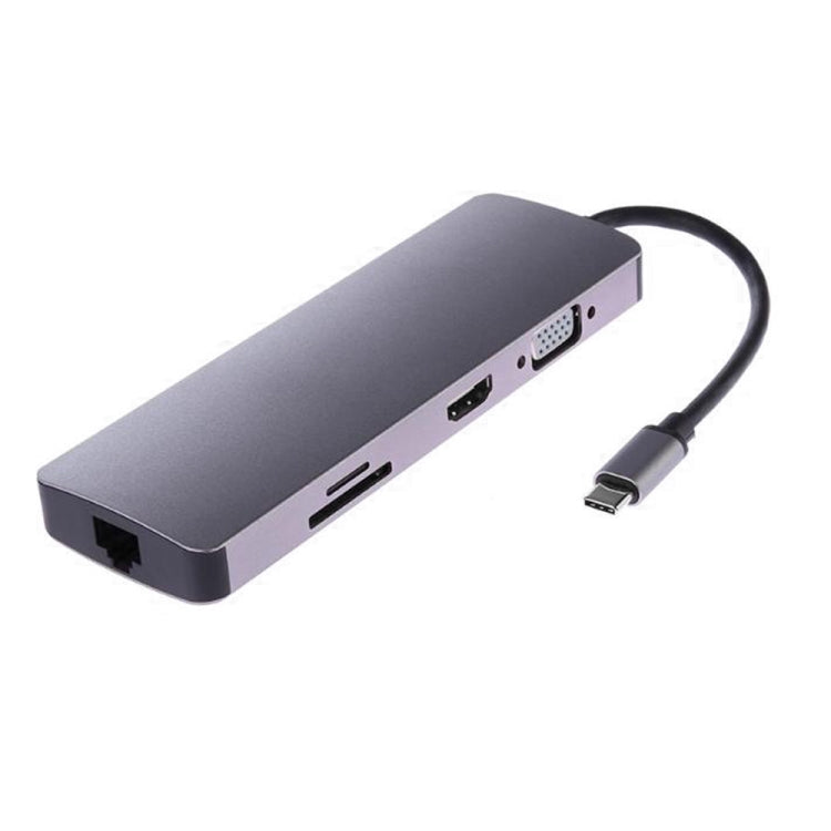 Adaptateur convertisseur hub USB3.0 8 en 1 Type-C vers HDMI + VGA + SD + TF + RJ45 + PD + 2 x USB3.0 WS-11