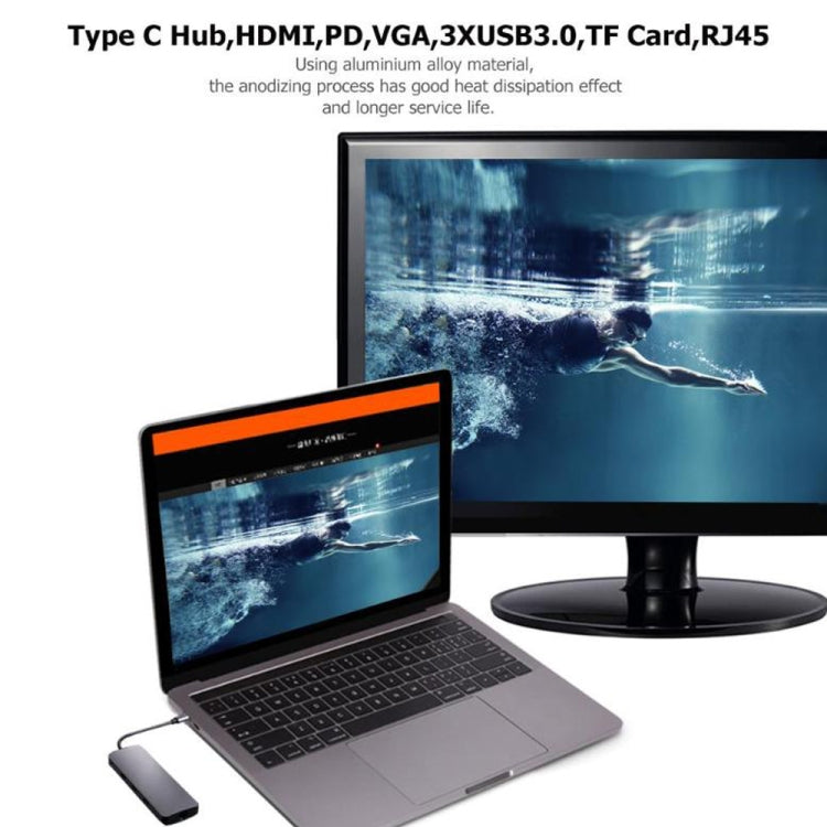 Adaptateur convertisseur hub USB3.0 8 en 1 Type-C vers HDMI + VGA + SD + TF + RJ45 + PD + 2 x USB3.0 WS-11