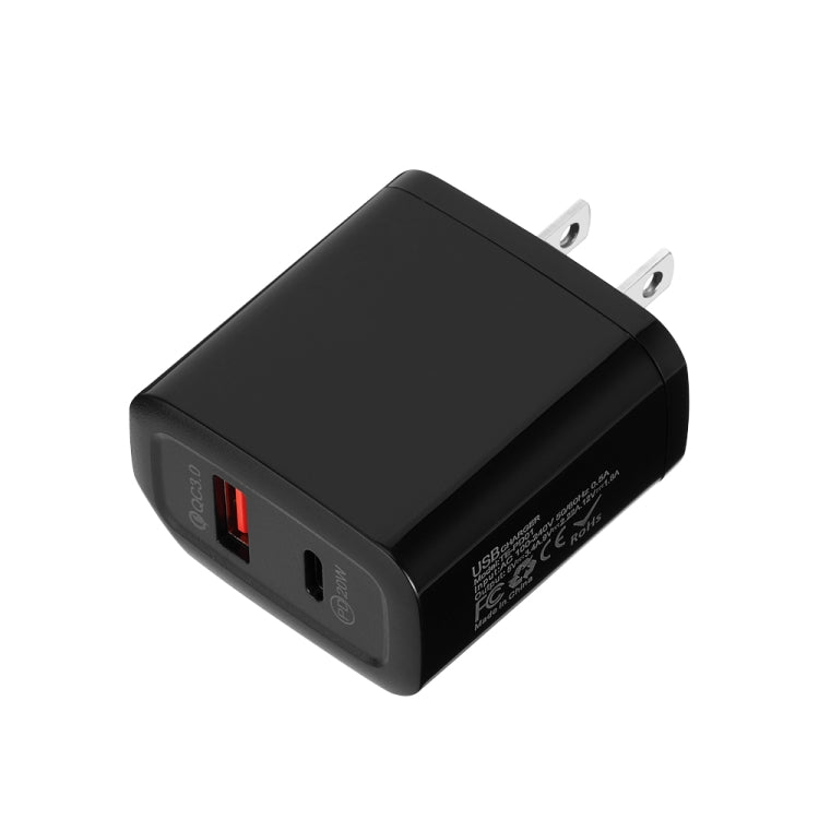 TE-PD01 Chargeur rapide à double port USB PD 20W + QC3.0 avec voyant indicateur, prise US, prise US