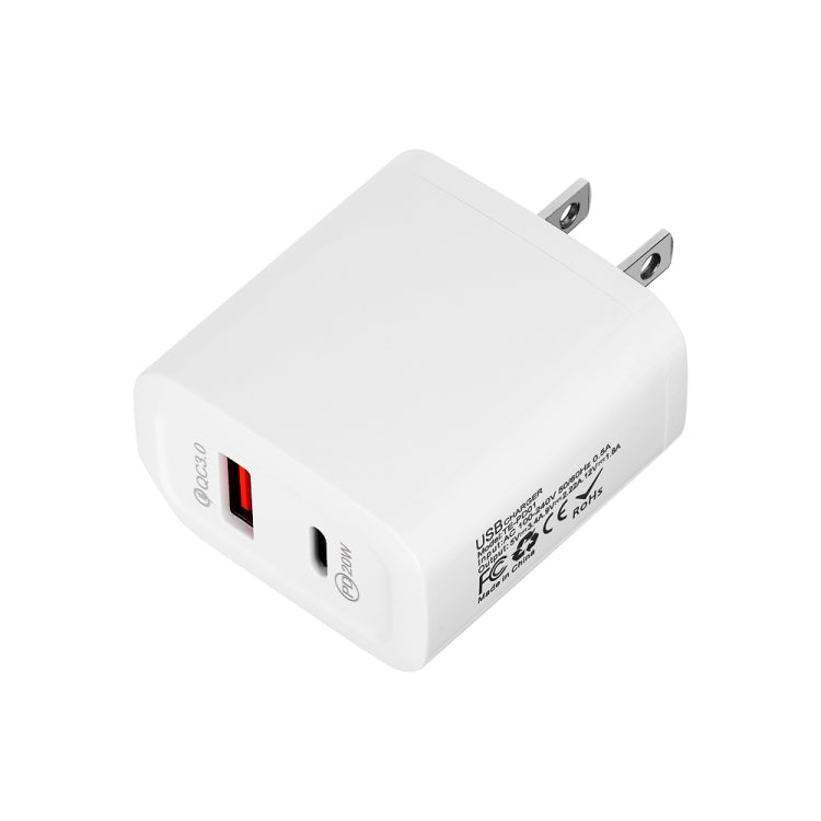 TE-PD01 Chargeur rapide à double port USB PD 20W + QC3.0 avec voyant indicateur, prise US, prise US