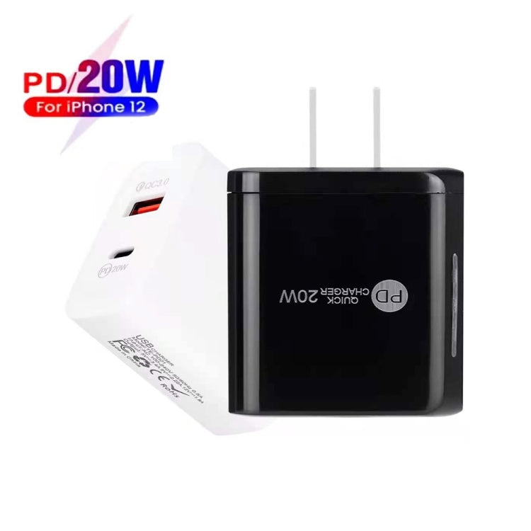 TE-PD01 Chargeur rapide à double port USB PD 20W + QC3.0 avec voyant indicateur, prise US, prise US