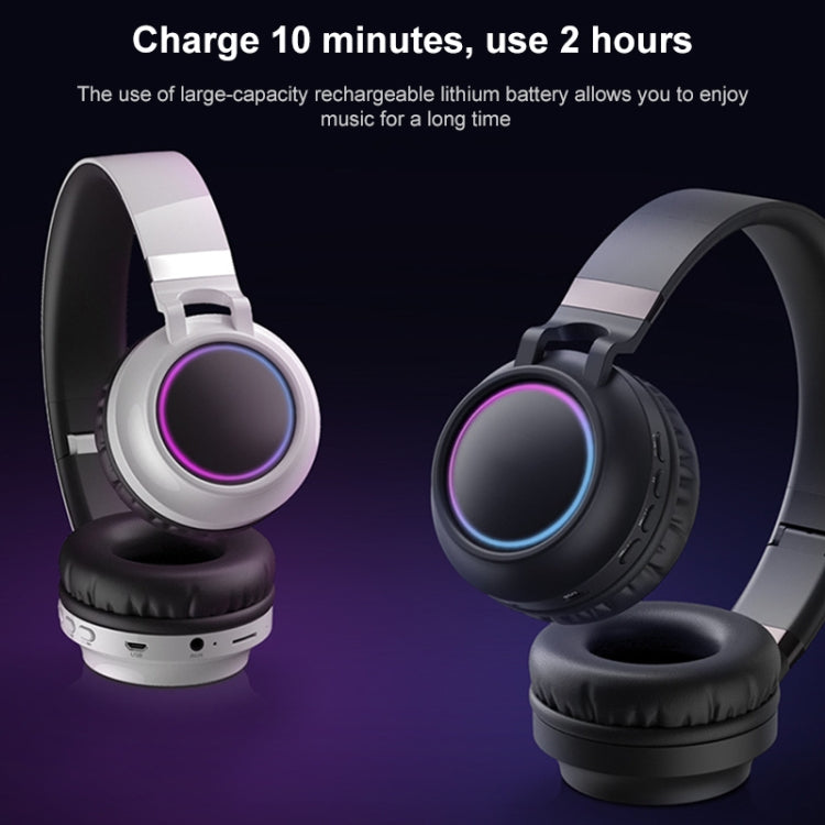 Casque stéréo HiFi sans fil pliable Bluetooth 5.0 à LED colorées avec micro, prise en charge carte TF / AUX 3,5 mm
